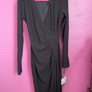 Beautiful Calvin Klein sparkling ruched faux wrap sparkle dress